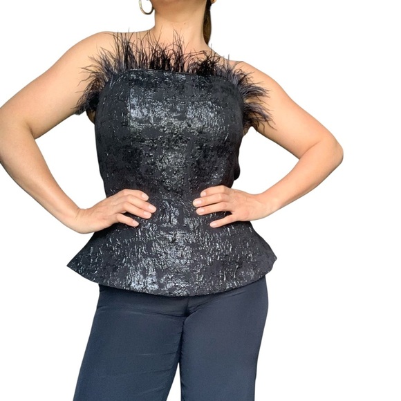 H&M Black Strapless Feather-Trim Top medium - Picture 6 of 12